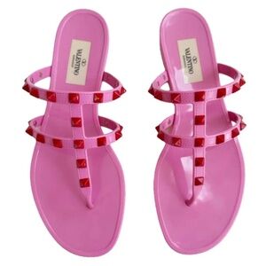 Valentino rockstud jelly pink red pvc thong sandal flat sz 38